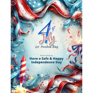 Let Freedom Ring is a customizable Fourth of July poster or announcement, featuring USA flag elements, fireworks and a patriotic flair.