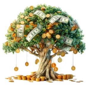 Download this money tree clipart image to add a visual focal point representing growth and prosperity.  Use in presentation and media designs.
