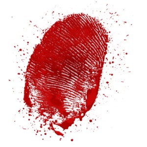 Download a bloody fingerprint clipart symbolizing unique identity and forensic evidence, often crucial in crime scene investigations.