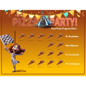 Download or customize this pizza party pictograph, symbolizing motivation and reward through progress toward a goal in a festive, celebratory way.