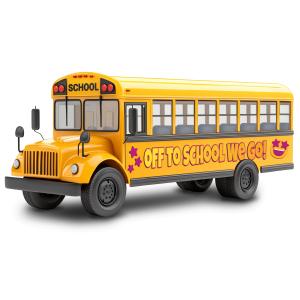Download this school bus concept representing education, community, and safety. Customize the design on the side of the bus.