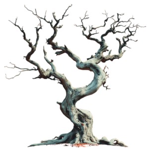 Old Dead Tree with gnarled and twisted branches. A PNG clipart with a transparent background.