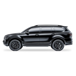 A sleek black SUV with a glossy finish - A PNG Clipart image with a transparent background.