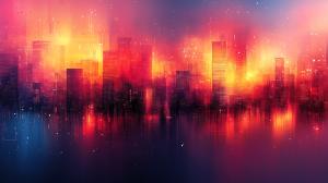 A vibrant abstract city skyline with fiery colors, ideal for modern presentations.

