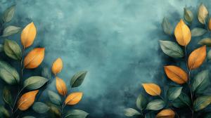 This image features a serene teal background with vibrant yellow and green leaves, perfect for nature-themed presentations. 

