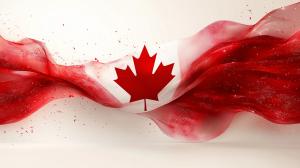 A vibrant representation of the Canadian flag with flowing red and white textures. 

