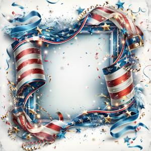 This vibrant background features red, white, and blue ribbons with stars, perfect for patriotic presentations. 

