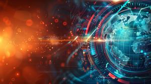 A vibrant digital globe design with warm and cool tones, ideal for tech or global presentations. 

