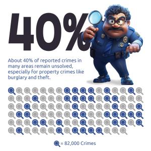 Download or customize this pictograph highlighting unsolved crime statistics, making complex data on unresolved criminal activity clear and impactful.