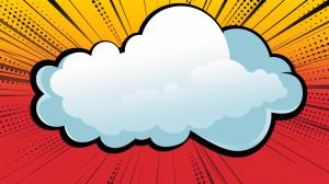 A vibrant comic-style background featuring a fluffy cloud with dynamic rays in yellow and red. 

