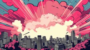 A vibrant cityscape with explosive clouds, perfect for dynamic presentations. 

