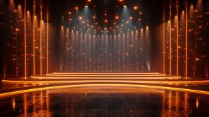 A glamorous stage background with sparkling lights and a polished floor, perfect for presentations. 


