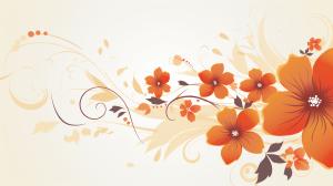 This floral presentation background features elegant orange flowers on a soft beige backdrop. 

