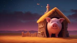 A whimsical pig at a cozy barn during twilight, perfect for children&#039;s presentations.


