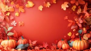 This autumn-themed background features colorful leaves and pumpkins, perfect for seasonal presentations. 

