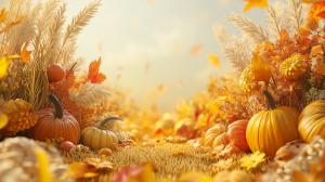 A warm autumn scene with pumpkins and colorful foliage, perfect for seasonal presentations. 

