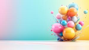Colorful spheres burst against a gradient background, creating an energetic and playful presentation backdrop. 

