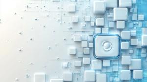 This abstract design features geometric shapes in soft blues and whites, ideal for tech-focused presentations. 

