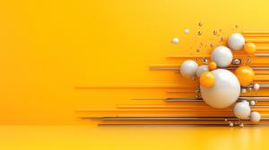 Bright yellow background with abstract shapes and spheres, ideal for creative presentations. 

