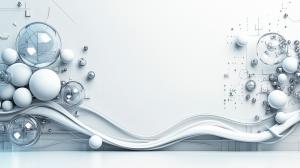 A modern, abstract background featuring transparent and solid spheres with smooth flowing lines.

