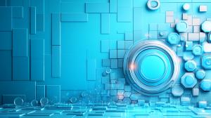 A vibrant blue abstract background with geometric shapes, ideal for tech-themed presentations.

