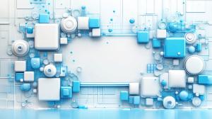 A modern abstract design with blue and white geometric shapes, perfect for tech or corporate presentations.

