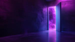 An open door reveals a cosmic landscape, symbolizing exploration and new possibilities.

