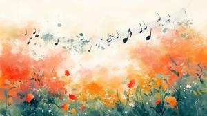 This vibrant background features colorful flowers and musical notes, perfect for creative presentations.


