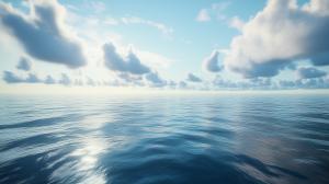 A tranquil ocean view with fluffy clouds and a bright sky, perfect for calming presentations.

