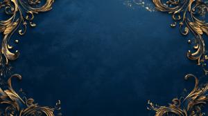 Elegant navy blue background with ornate gold floral designs, perfect for formal presentations. 

