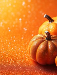 Bright orange pumpkins with glitter on a sparkling orange background, perfect for autumn themes. 

