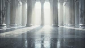 This image showcases a grand architectural space with tall columns and soft light, perfect for elegant presentations. 

