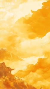 A tranquil orange landscape featuring a pagoda and mountains, ideal for cultural or nature-themed presentations.

