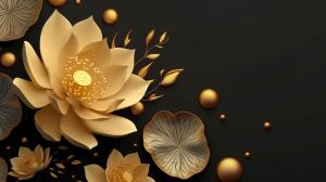 A luxurious black and gold lotus flower design, perfect for elegant presentations.

