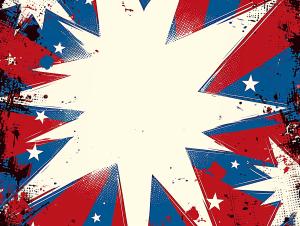 A vibrant PowerPoint background with red and blue rays and white stars, ideal for patriotic themes.

