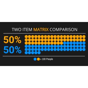Customize this with your settings this pictograph template, symbolizing balanced comparison or 50/50 distribution between two datasets.