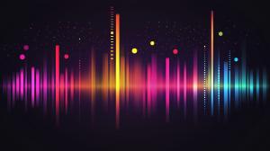 Vibrant soundwave visualization with colorful audio bars and circular elements on a dark background.


