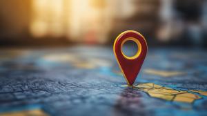 A vibrant location pin on a detailed map, symbolizing navigation and exploration.

