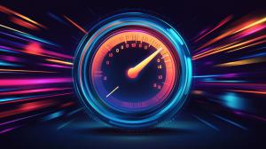 A vibrant speedometer design with dynamic light streaks, symbolizing speed and innovation.

