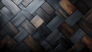 A stylish herringbone wooden floor in dark tones, perfect for elegant presentations.

