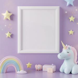 A whimsical lavender background with a unicorn, stars, and a rainbow, perfect for children&#039;s presentations.

