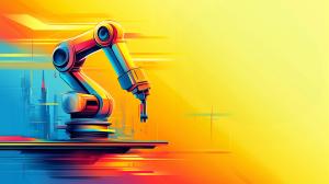 This colorful image showcases a robotic arm against a vibrant gradient background, symbolizing innovation in technology. 

