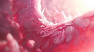 A delicate, abstract pink feather-like texture with bubbles, evoking elegance and tranquility.

