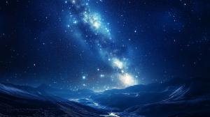 Stunning starry night sky with the Milky Way over a serene landscape.

