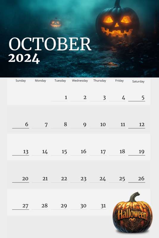 This Presentation Clipart shows a preview of Halloween October Calendar