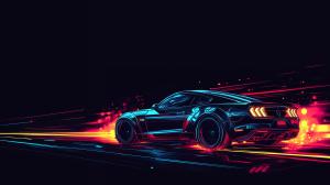 A stylized sports car in motion with vibrant light trails, evoking speed and excitement.

