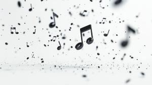 A dynamic background of floating black musical notes on a white backdrop, perfect for music-related presentations. 

