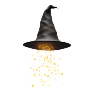 Download this witch&#039;s hat clipart with magic particles, symbolizing mysticism, hidden powers, and supernatural forces.