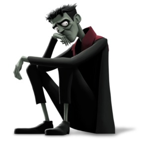 Download this Halloween clipart of a reflective character, symbolizing contemplation and challenging preconceived notions of classic horror figures.