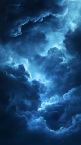 A dramatic blue sky filled with swirling clouds, perfect for nature or abstract presentations.